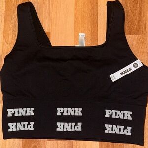 SOLD…Victoria's Secret PINK Black Sports Bra with white logo